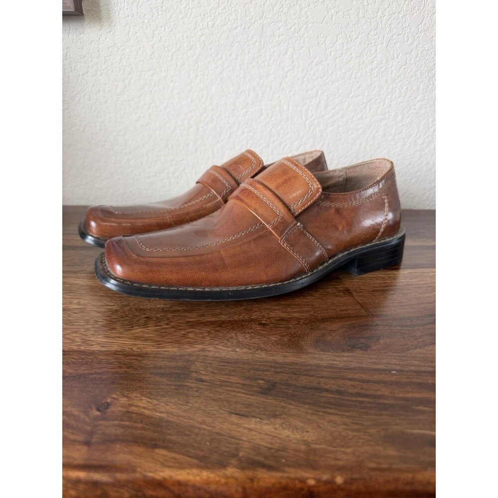 New Fratelli Select Shoes Mens 9M Square Toe Slip On Loafers Brown Leather